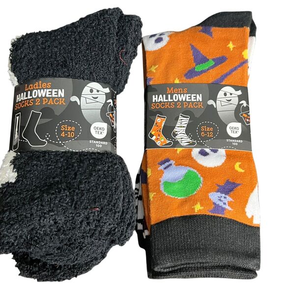Halloween Socks 2 Sets of 2 Pack ALDI Cozy Crew Novelty Ladies& Mens 4 Pairs All - Picture 9 of 9